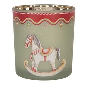 Skleněný svícen na čajovou svíčku houpací koník Rocking Horse - Ø 7*8 cm 6GL5472 obraz