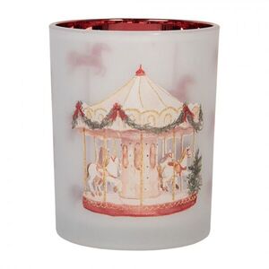 Skleněný svícen na čajovou svíčku kolotoč Christmas Carousel - Ø 10*13 cm 6GL5471 obraz