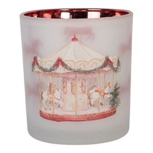 Skleněný svícen na čajovou svíčku kolotoč Christmas Carousel - Ø 7*8 cm 6GL5470 obraz