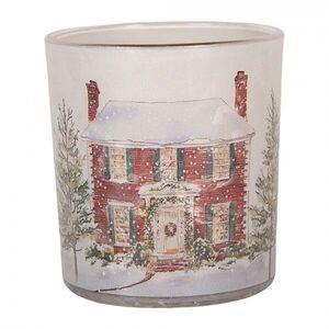 Skleněný svícen na čajovou svíčku Christmas House - Ø 7*8 cm 6GL5462 obraz