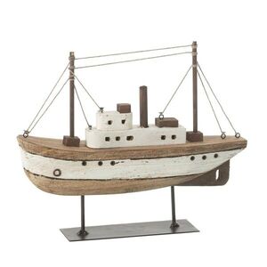 Hnědá dřevěná dekorace přírodní loďka na podstavci Boat L - 30*7*24 cm 50182 obraz