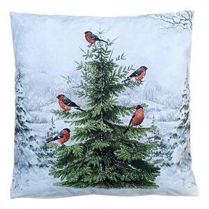 Dekorační polštář zasněžený strom s ptáčky - 45*45*4 cm KG023.219 obraz