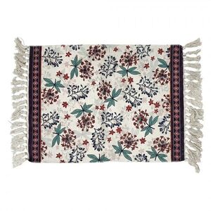 Béžový bavlněný koberec s květy a třásněmi - 60*90 cm KT081.006 obraz