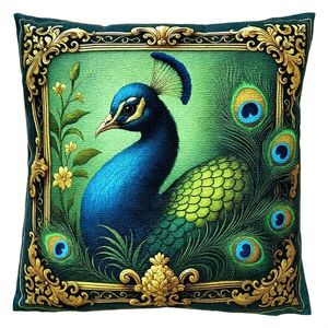 Dekorační polštář s motivem páva ve zlatém rámu - 45*45*4 cm KG023.200 obraz