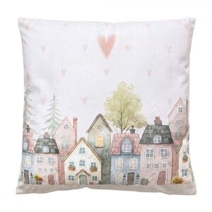 Béžový polštář se srdíčky a domky Hearts & Houses - 45*45*4 cm HHS22V obraz