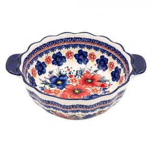 Keramická mísa s květy a vlnitým okrajem Blooming Blue - 24*20*9 cm 6CEBO0268 obraz