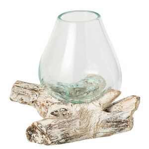 Skleněná váza z recyklovaného skla na dřevu Gamal White M - 20*20*20 cm 266216 obraz