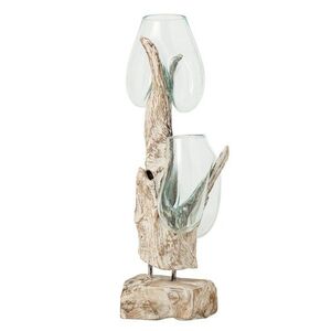 Skleněná váza z recyklovaného skla na dřevu Gamal White XL - 30*30*69 cm 266219 obraz
