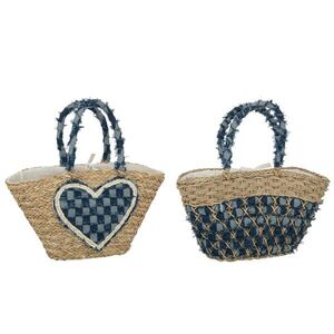 Set 2ks plážová taška z mořské trávy se srdíčkem Beach Bag - 59*22*30 cm 41772 obraz