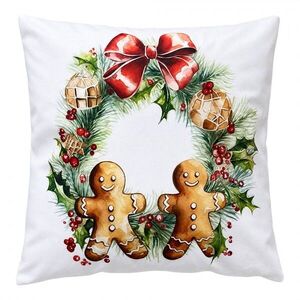 Dekorační vánoční polštář s motivem věnce a perníčků - 45*45*4 cm KG023.240 obraz