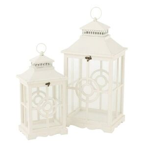 Set 2ks bílá antik dřevěná lucerna Amallie - 31*26*63 cm 37736 obraz