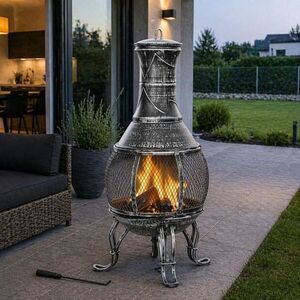 Stilista zahradní terasový krb, 89 cm, litina, ocel, šedý obraz