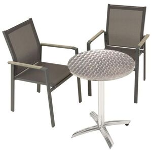 Bistro sada 1x rozkládací stůl 60 cm + 2x stohovatelné židle, stůl stříbrný, židle antracit obraz