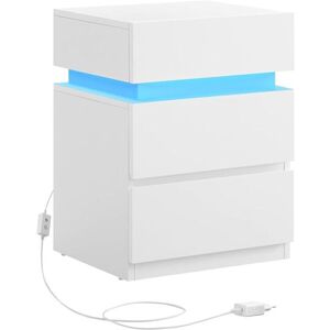 Noční stolek s LED osvětlením, 3 zásuvky, bílý obraz