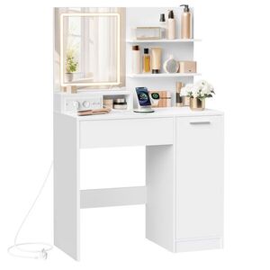 Kosmetický stolek s LED zrcadlem, USB, bílý, 80x40x132, 5 cm obraz