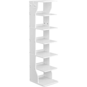 Bílý rohový botník s háčky, 7 pater, 26, 4 x 30 x 110, 4 cm obraz