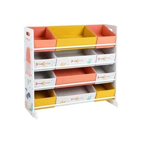 Songmics dětský úložný regál 12 boxů SG107539 83 x 38 x 78 cm bílá s barevnými boxy a motivem oceánu obraz