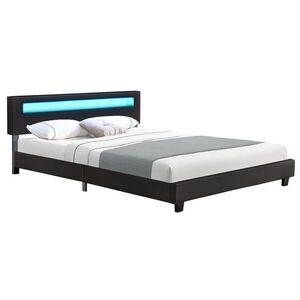 Moderní černá čalouněná postel 160x200 s LED a roštem obraz