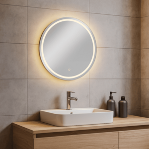 LED koupelnové zrcadlo 70x70 cm, kulaté, s rámem obraz