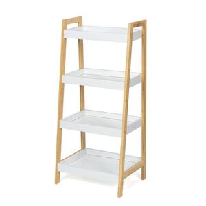 Bambusový regál s 4 policemi, bílý, 85 x 39 x 29 cm obraz