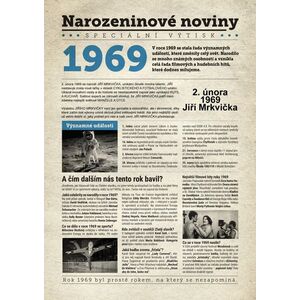 Narozeninové noviny 1969 s vlastním textem a fotografií, S textem obraz