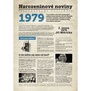 Narozeninové noviny 1979 s vlastním textem a fotografií, S textem obraz