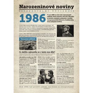 Narozeninové noviny 1986 s vlastní fotografií a textem, S textem obraz