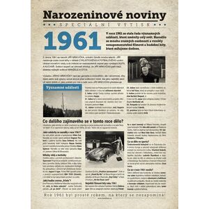 Narozeninové noviny 1961 s vlastní fotografií a textem, S textem obraz