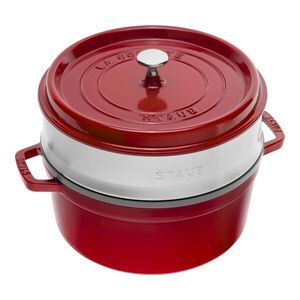 Staub Litinový hrnec s poklicí a s napařovací vložkou Cocotte, Ø 24 cm / 3, 8 l, cherry 1010576 obraz