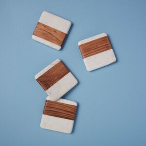 Be Home Sada 4 podtácků White Marble & Wood, 10×10 cm, bílé 58-73W obraz