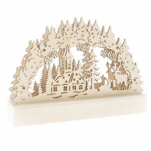 Vánoční dřevěná LED dekorace Jeleni a kostelík hnědá, 22 x 15 x 5 cm obraz