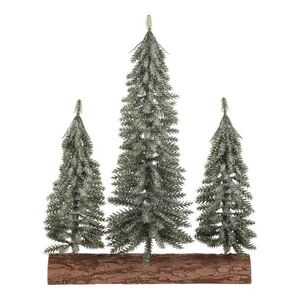 Vánoční dekorace Smrky na špalku - trio, 34 cm, ojíněný, zelená obraz
