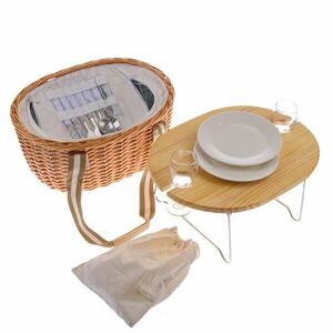 Proutěný piknikový koš s pevným víkem/stolem pro 2 osoby s termoboxem, 40 x 31 x 21 cm, 3 kg obraz