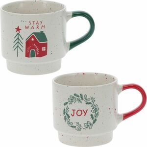 Sada 2 kameninových stohovatelných hrnků Stay Warm/Joy 350 ml obraz