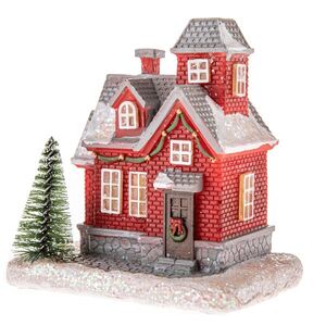 Vánoční dekorace Červený domek s LED světlem, 8 x 11, 5 cm obraz