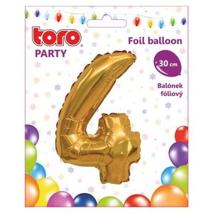 Balónek foliový TORO číslice 4 30cm zlatý obraz