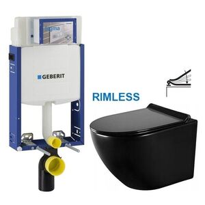 GEBERIT KOMBIFIX ECO, nádržka UP 320 bez tlačítka + WC MEXEN LENA ČERNÁ Rimless + SEDÁTKO 110.302.00.5 ME01 obraz
