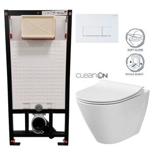 DEANTE Podomítkový rám, pro závěsné WC mísy + SLIM tlačítko bílé + WC CERSANIT CLEANON CITY CST_WC01 A51P CI1 obraz