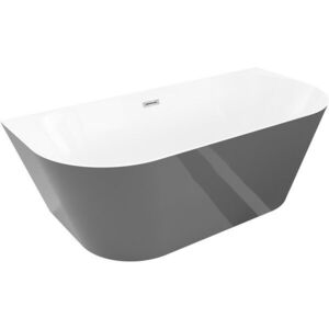 MEXEN/S Oval Slim volně stojící vana nástěnná 170 x 80, bílá/šedá, sifon a přepad chrom 52661708062-01 obraz