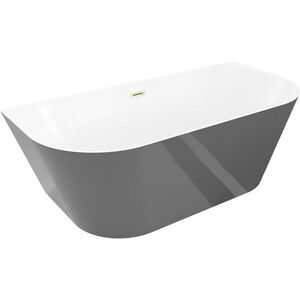 MEXEN/S Oval Sim volně stojící vana nástěnná 170 x 80, bílá/šedá, sifon a přepad zlatá kartáčovaná 52661708062-55 obraz