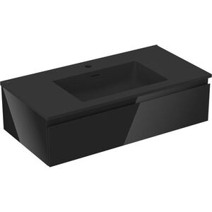 MEXEN/S Orio koupelnová skříňka 90 cm s umyvadlem Otis, 1 šuplík, černá lesk/černá mat 91A10-09023-1-BF70-W18M71 obraz