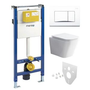 Mereo WC set Rimless WC hranaté, modul pro sádrokarton, bílé hranaté tlačítko MM02NSETRS320 obraz