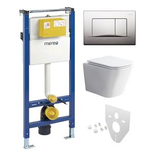 Mereo WC set Rimless WC hranaté, modul pro sádrokarton, chrom hranaté tlačítko matné MM02NSETRS321 obraz