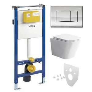 Mereo WC set Rimless WC hranaté, modul pro sádrokarton, chrom hranaté tlačítko lesklé MM02NSETRS322 obraz