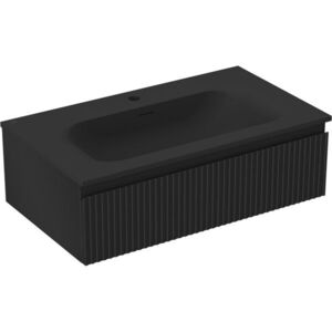 MEXEN/S Rivel koupelnová skříňka 80 cm s umyvadlem Vela, 1 šuplík, reliéf , černá mat 91A20-08023-1-BF71-W23M71 obraz