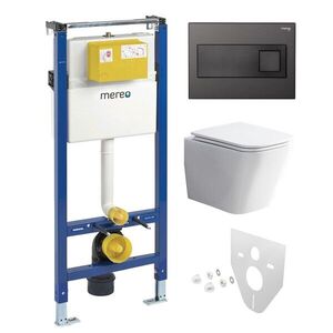 Mereo WC set Rimless WC hranaté, modul pro sádrokarton, černé hranaté tlačítko MM02NSETRS331 obraz