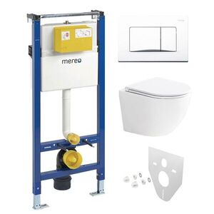 Mereo WC set Smart flush rimless WC oblé, modul pro sádrokarton, bílé hranaté tlačítko MM02NSETRT220 obraz