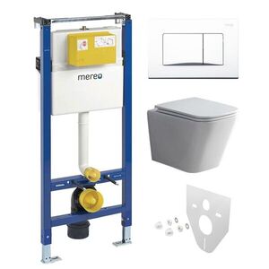 Mereo WC set Smart flush rimless WC hranaté, modul pro sádrokarton, bílé hranaté tlačítko MM02NSETRT320 obraz