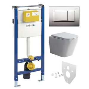 Mereo WC set Smart flush rimless WC hranaté, modul pro sádrokarton, chrom hranaté tlačítko matné MM02NSETRT321 obraz
