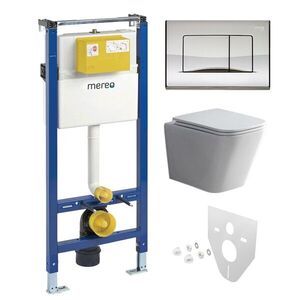 Mereo WC set Smart flush rimless WC hranaté, modul pro sádrokarton, chrom hranaté tlačítko lesklé MM02NSETRT322 obraz
